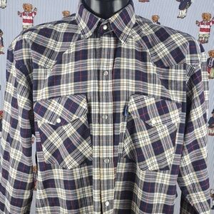 Texas Wear pearlsnap long-sleeved blue & white plaid western cowboy XL shirt